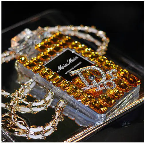Perfume Bottle Bow Phone Case with Rhinestones